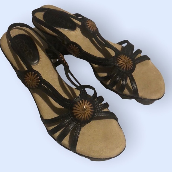 Dunes wedge slides, black & brown. Sz 38, 7 1/2 - Picture 1 of 8